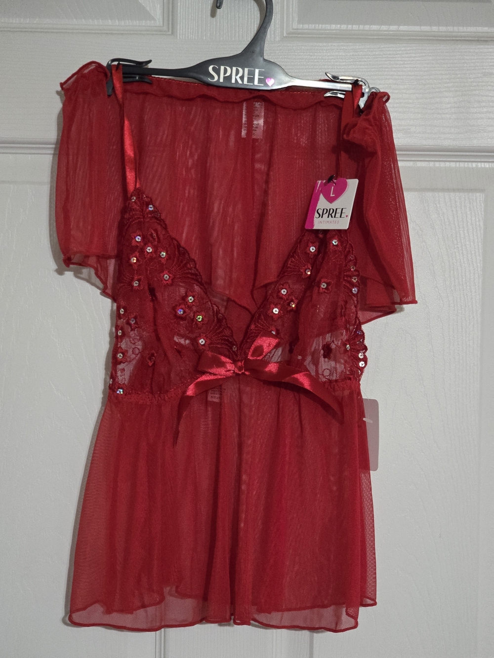 Spree Red Lace & Sequin Babydoll Chemise Set